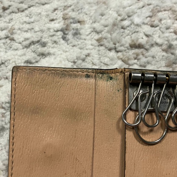 GUCCI Floral Print Leather Key Holder Wallet Beige Pink Green - Picture 6 of 10